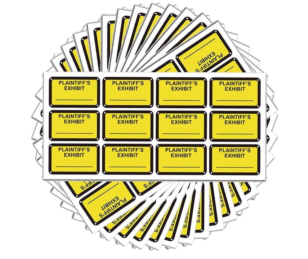 9188 Legal Yellow Plaintiff's Exhibit Stickers 1.65 X 1 Inches